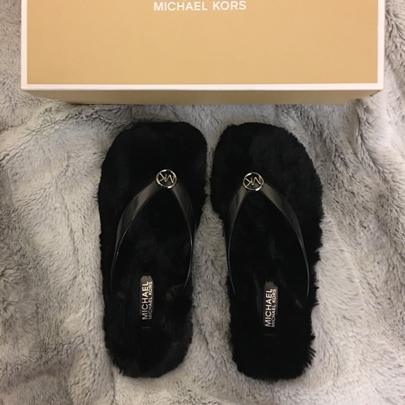 Michael Kors Shoes - MICHAEL Kors Black fur jelly flip flops sandals
